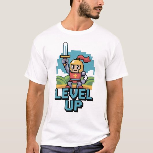 Level Up 8 Bit Motivatie T-shirt (Voorkant)