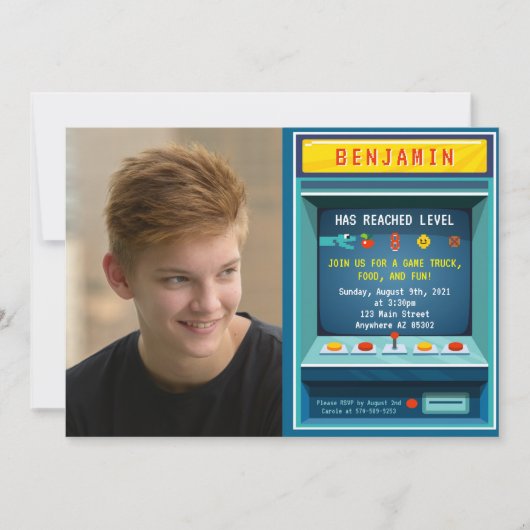 Level Up Arcade Game Afbeelding Verjaardagsfeest Kaart (Voorkant)