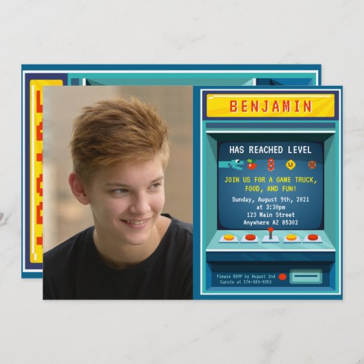 Level Up Arcade Game Afbeelding Verjaardagsfeest Kaart (Voorkant / Achterkant)