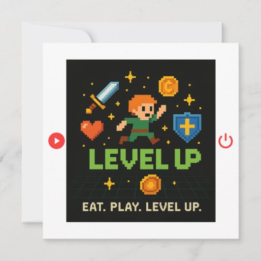 Level Up Birthday Card – Pixel Gamer Flat Card (Voorkant)