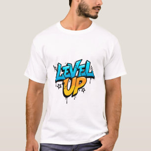 Level Up Blauw Oranje 3D Graffiti Gamen T-shirt