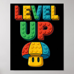 Level Up Bloklettering Powerup Gamer Poster