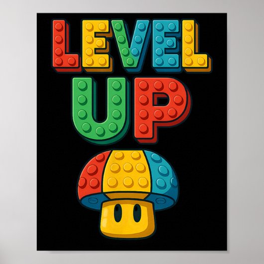 Level Up Bloklettering Powerup Gamer Poster (Voorkant)