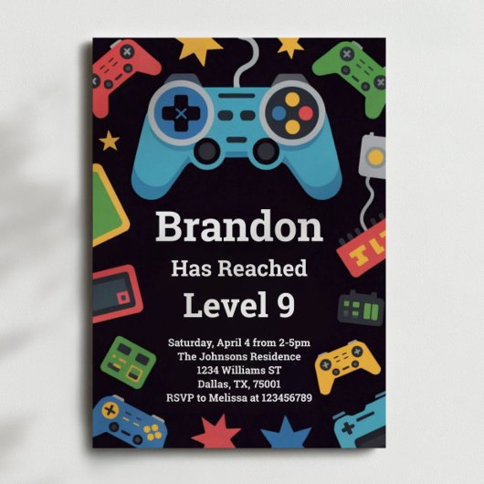 Level Up Boys Gamer 9th Birthday Party Kaart