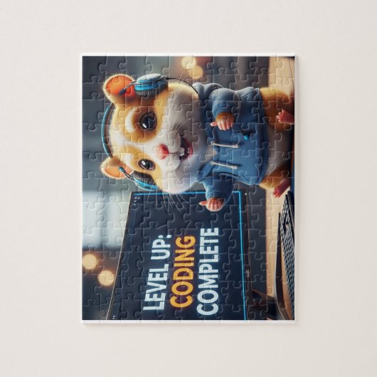 Level Up Coderen Compleet – Schattige Gamerhamster Legpuzzel (Verticaal)