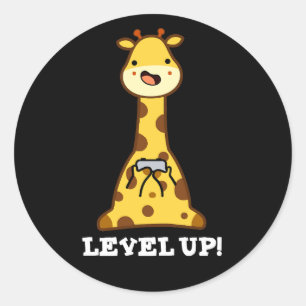 Level Up Funny Giraffe Pun Dark BG Ronde Sticker