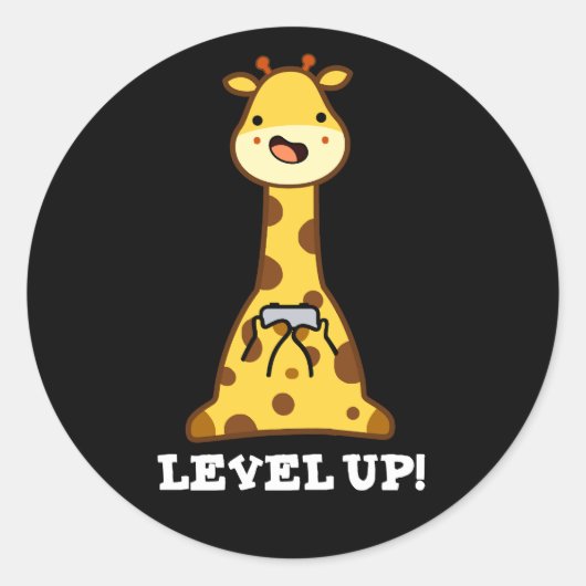 Level Up Funny Giraffe Pun Dark BG Ronde Sticker (Voorkant)