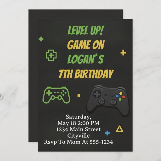 Level Up Game On Birthday Kaart (Voorkant / Achterkant)