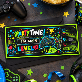 Level Up Gamer 10e verjaardag jongen ticket foto Kaart