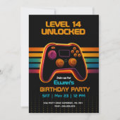 Level Up Gamer Birthday Invitation – Neon Game Kaart (Voorkant)