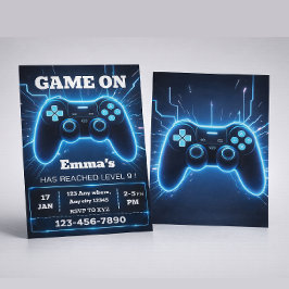 Level Up Gamer Birthday Invitation – Neon Game Kaart