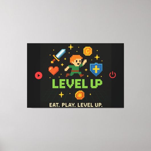 Level Up Gamer Canvas – Pixel Retro Wall Art (Voorkant)