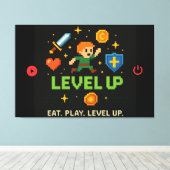 Level Up Gamer Canvas – Pixel Retro Wall Art Afdruk (Insitu (Houten vloer))