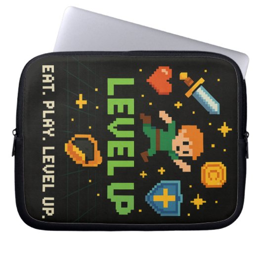 Level Up Gamer Electronics Bag – Pixel Retro Style Laptop Sleeve (Voorkant)