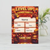Level Up Gamer Feest Uitnodiging  (Staand voorkant)
