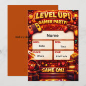 Level Up Gamer Feest Uitnodiging  (Voorkant / Achterkant)