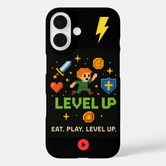 Level Up Gamer iPhone 16 Case – Pixel Retro Style (Achterkant)