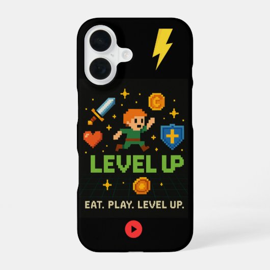 Level Up Gamer iPhone 16 Hoesje – Pixel Retro Stij (Achterkant)