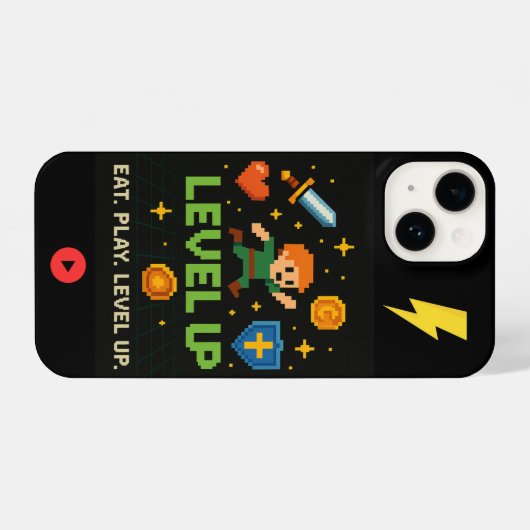 Level Up Gamer iPhone Case – Pixel Retro Style iPhone Hoesje (Achterkant horizontaal)