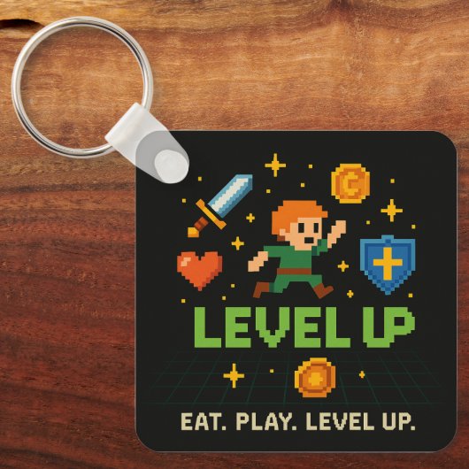 Level Up Gamer Keychain – Pixel Retro Style (Voorkant)