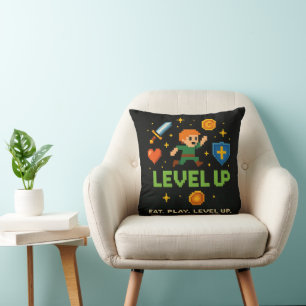 Level Up Gamer Kussen – Retro Pixel Gaming Decor