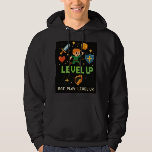 Level Up Gamer Men’s Hoodie – Retro Pixel Style (Voorkant)
