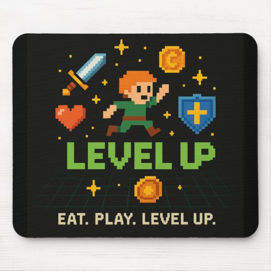 Level Up Gamer Mousepad – Retro Pixel Art Design Muismat (Voorkant)
