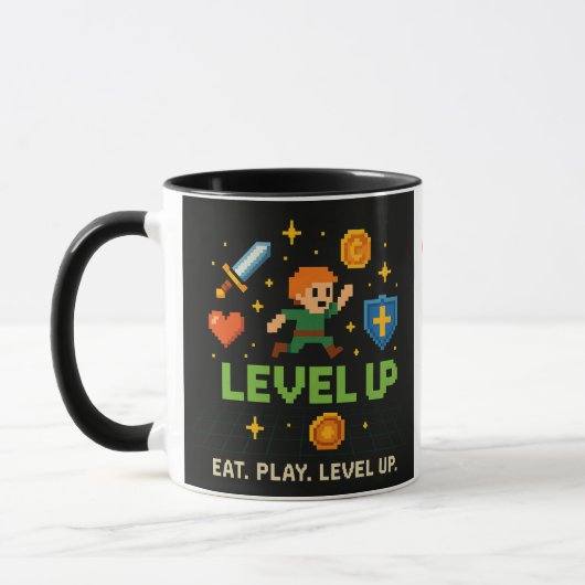 Level Up Gamer Mug – Retro Pixel Gaming Cup Mok (Links)