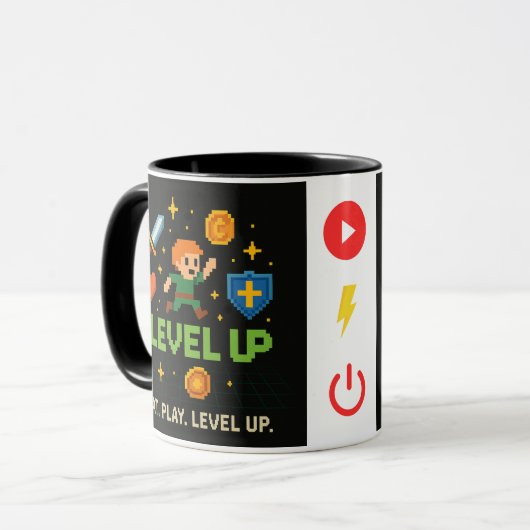 Level Up Gamer Mug – Retro Pixel Gaming Cup Mok (Voorkant links)