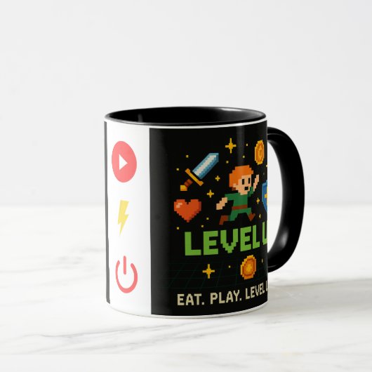 Level Up Gamer Mug – Retro Pixel Gaming Cup Mok (Voorkant rechts)