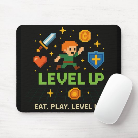 Level Up Gamer Muismat – Retro Pixel Stijl (Met muis)