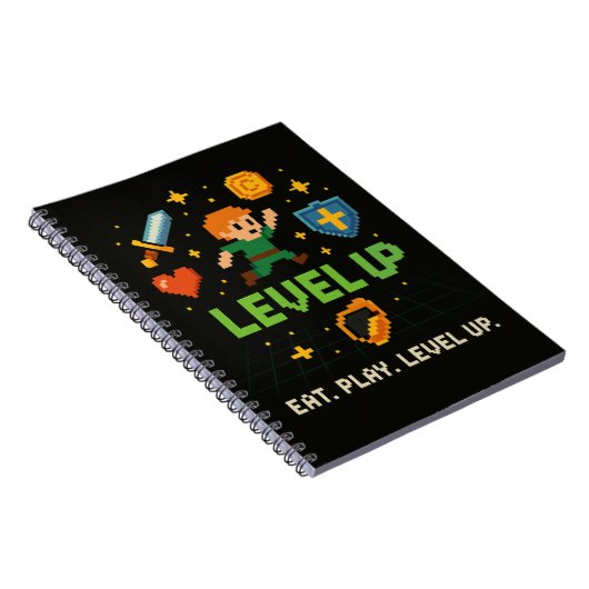 Level Up Gamer Notebook – Retro Pixel Gaming Style Notitieboek (Rechterzijde)