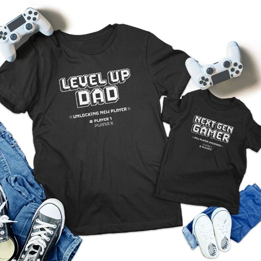 Level Up Gamer Papa Kind Next Gen Speler Matching T-shirt