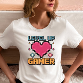 Level Up Gamer Pixel Hart T-shirt