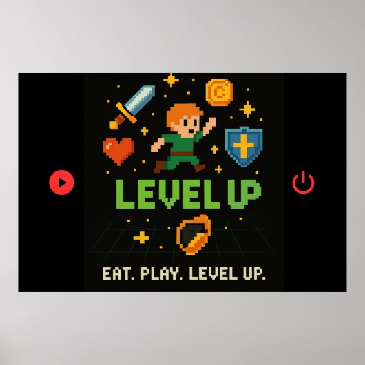 Level Up Gamer Poster – Pixel Retro 8-Bit Kunst (Voorkant)