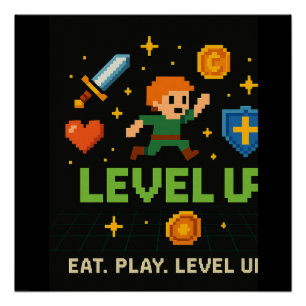 Level Up Gamer Poster – Retro Pixel Game Art