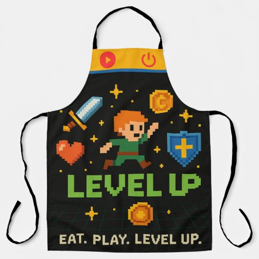 Level Up Gamer Schort – Retro Pixel All-Over Print (Voorkant)