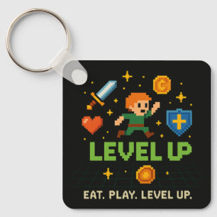 Level Up Gamer Sleutelhanger – Pixel Retro Stijl