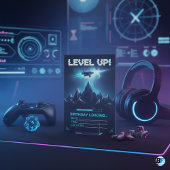 Level Up Gamer Space Sci-Fi Glitch Verjaardag Kaart