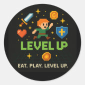 Level Up Gamer Sticker – Retro Pixel Gaming Art (Voorkant)