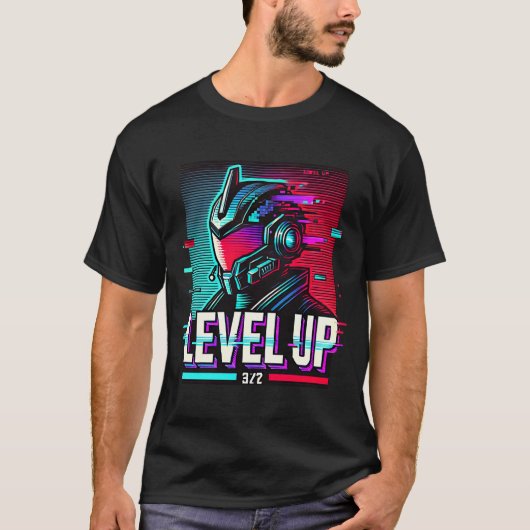 Level Up Gamer T-Shirt Cyberpunk Gaming Neon (Voorkant)