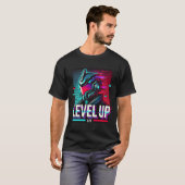Level Up Gamer T-Shirt Cyberpunk Gaming Neon (Voorkant volledig)
