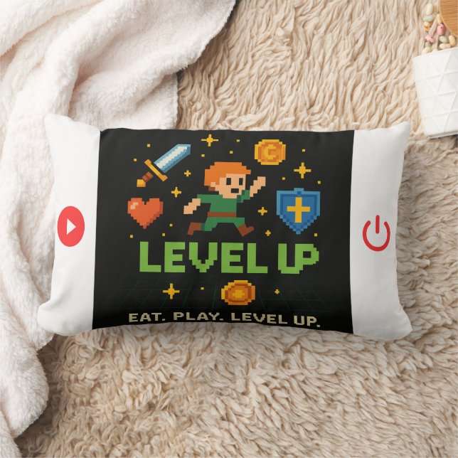 Level Up Gamer Throw Pillow – Pixel Retro Decor Kussen (Deken)
