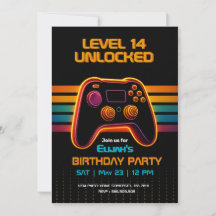 Level Up Gamer Verjaardagsuitnodiging – Neon Game