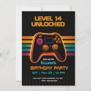 Level Up Gamer Verjaardagsuitnodiging – Neon Game Kaart