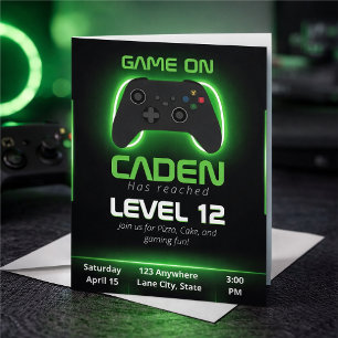 Level Up Gamer Verjaardagsuitnodiging – Neon Game Kaart