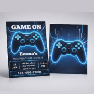 Level Up Gamer Verjaardagsuitnodiging – Neon Game Kaart