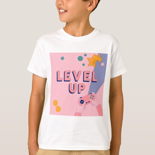 "Level Up" Gaming Illustration with Controller T-shirt (Voorkant)