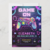 Level Up Gaming Verjaardag, Neon Video Game Verjaa Kaart (Voorkant)