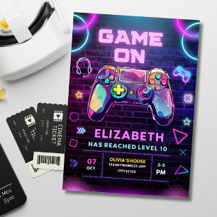 Level Up Gaming Verjaardag, Neon Video Game Verjaa Kaart